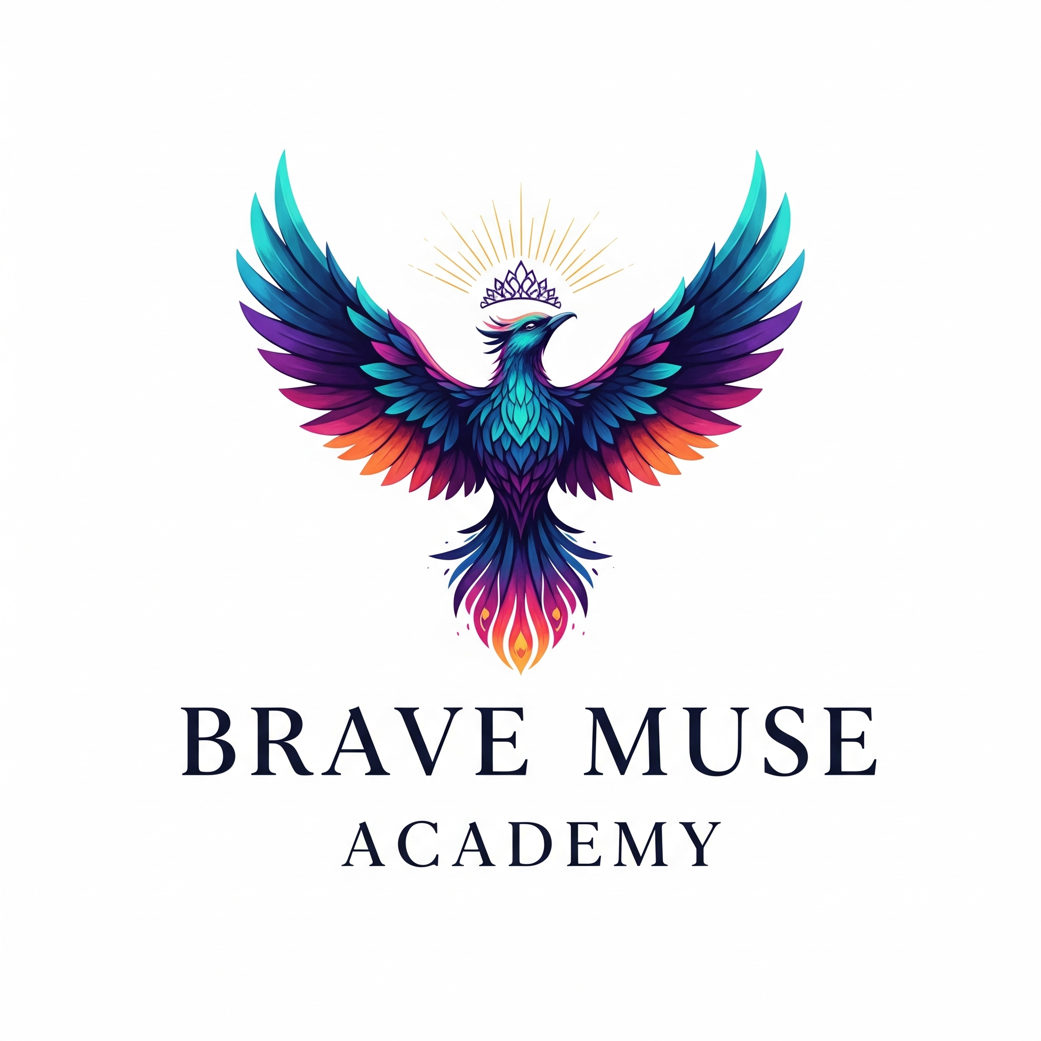 Phoenix rising upward with glittering crown